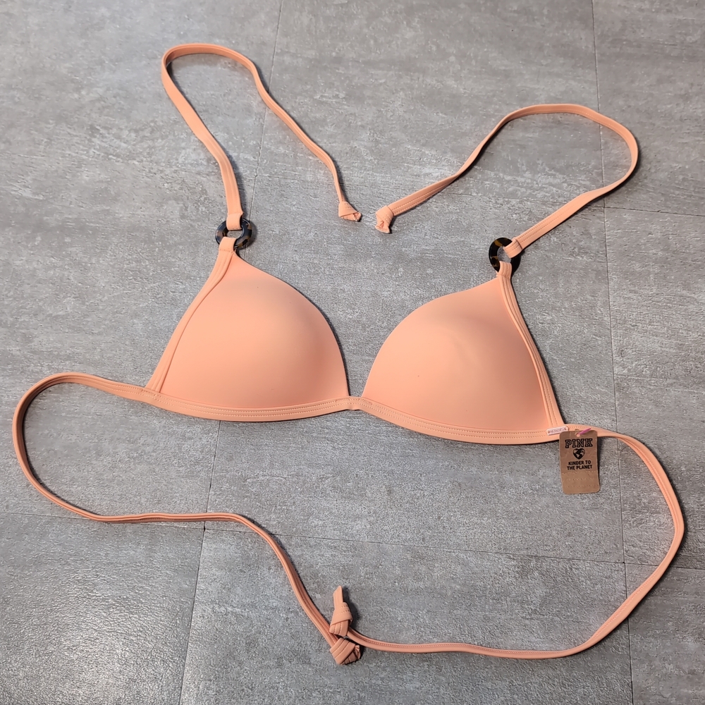 Victoria’s Secret PINK Swim String Peach Triangle Bikini Top Size Small NWT